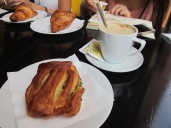 Spinach croissant and coffee, only 1,60 euros total! Barcelona is so much cheaper than Paris.
